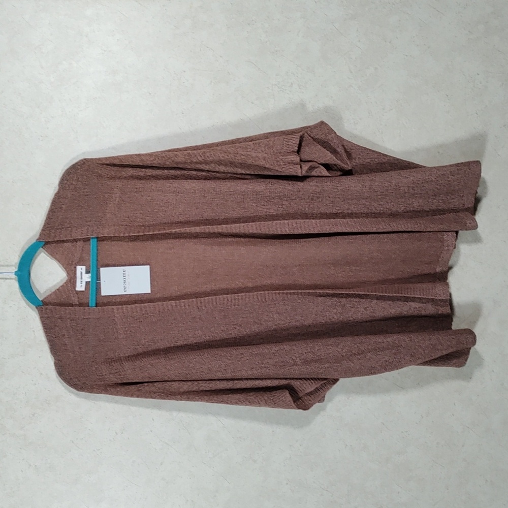 H170 eesome Brown knit open front Dolman Sleeve cardigan L NWT